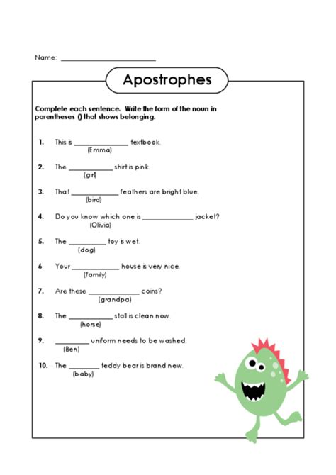 Weekly Grammar Worksheet Apostrophes Answer Key