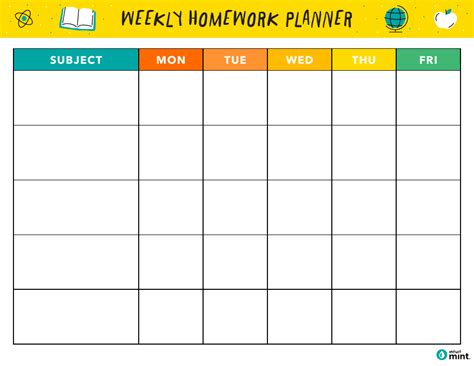 Weekly Homework Schedule Template Printable
