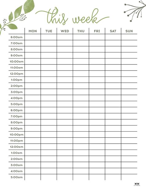 Weekly Hourly Planner Printable