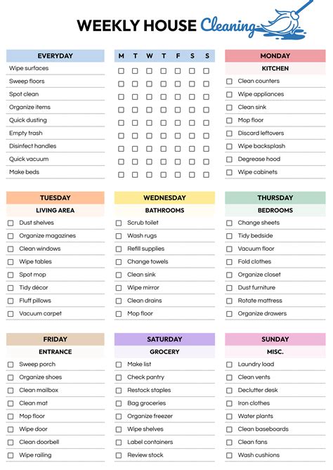 Weekly House Cleaning Chart