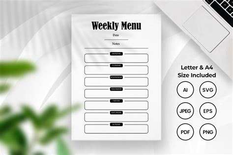 Download Weekly Menu Planner Svg, Menu,Menu Board For Silhouette
