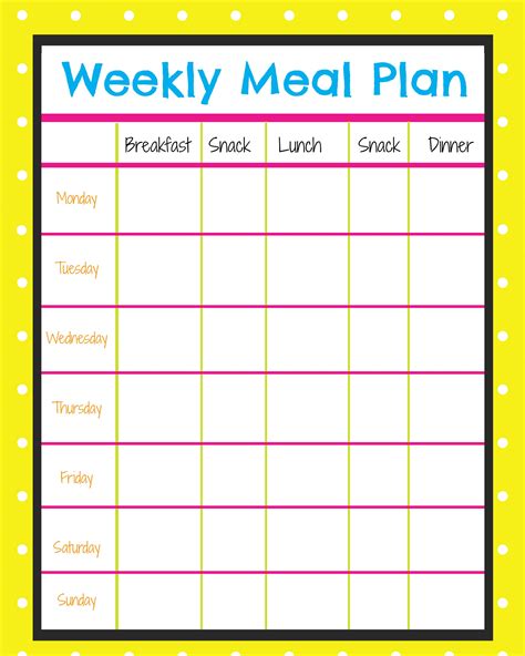 Weekly Menu Printable Template