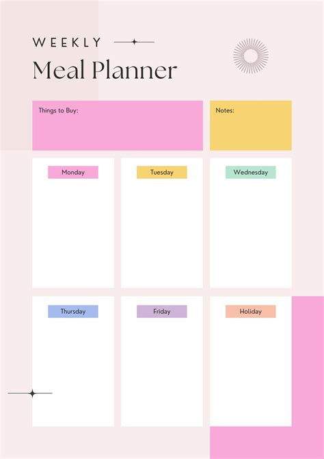 Weekly Menu Template Printable