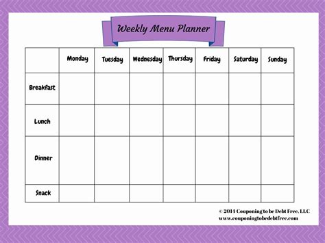 Weekly Menu Template Word
