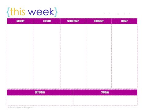 Weekly Printable Calendar Free