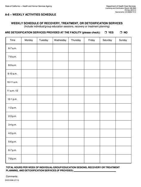 Weekly Schedule Forms Printable