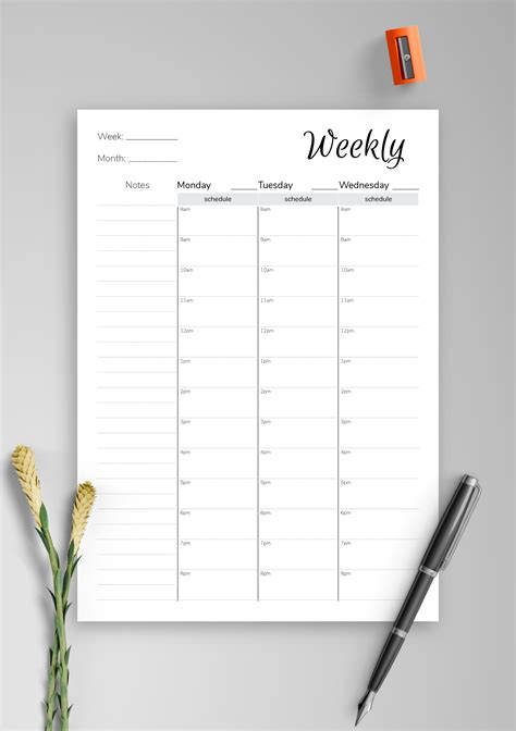 Weekly Schedule With Notes Printable