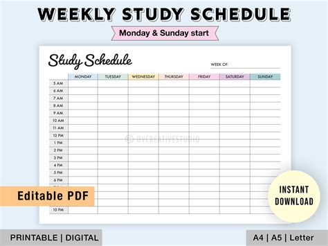 Weekly Study Plan Template