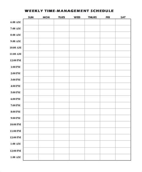 Weekly Time Management Schedule Printable