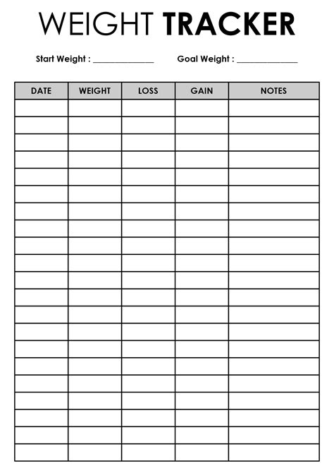 Weekly Weight Loss Tracker Printable
