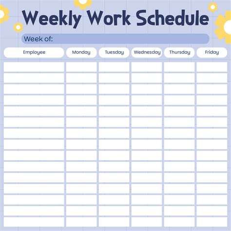 Weekly Work Schedule Blank Form Printable