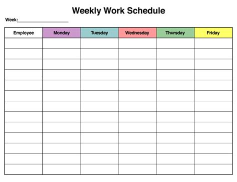Weekly Work Schedule Printable