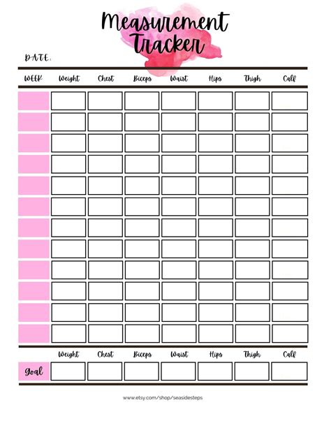 Weigh In Chart Printable