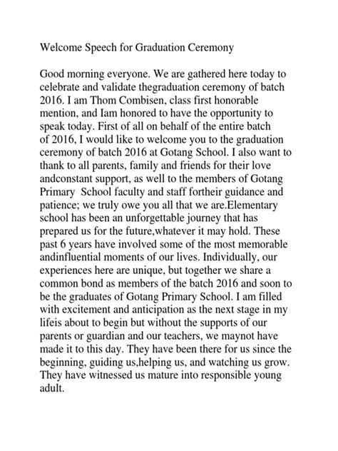 Welcome Speech For Graduation