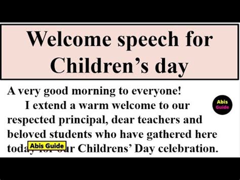 Welcome Speech For Children