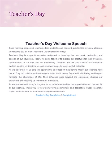 Welcome Speech For Teachers Day Program