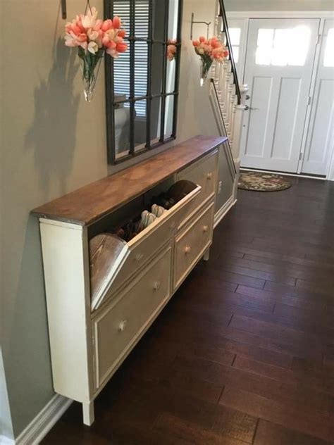 Entryway Shoe Storage Hallway Cubbies Rack 3 Baskets White Wood Mudroom