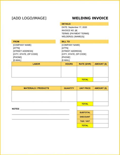 Free Welding Invoice Template Example Welding Estimate Template Excel
