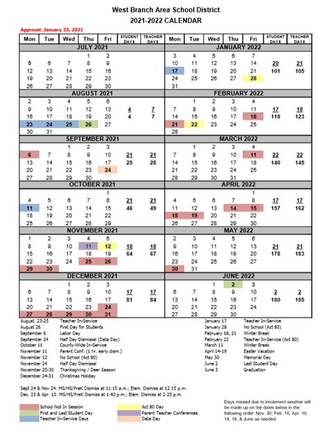 West Branch Activities Calendar