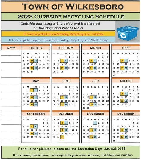 West Central Sanitation Recycling Calendar