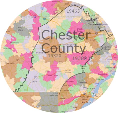 Chester Zip Code Map, Pennsylvania Chester County Zip Codes