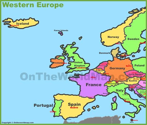 Western Europe Map With Capitals