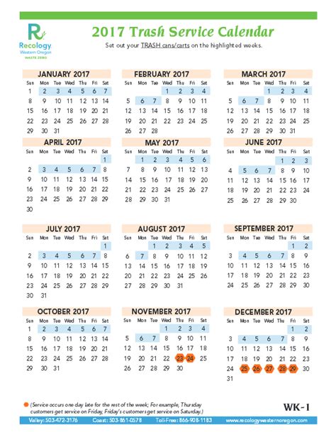 Western Oregon Calendar