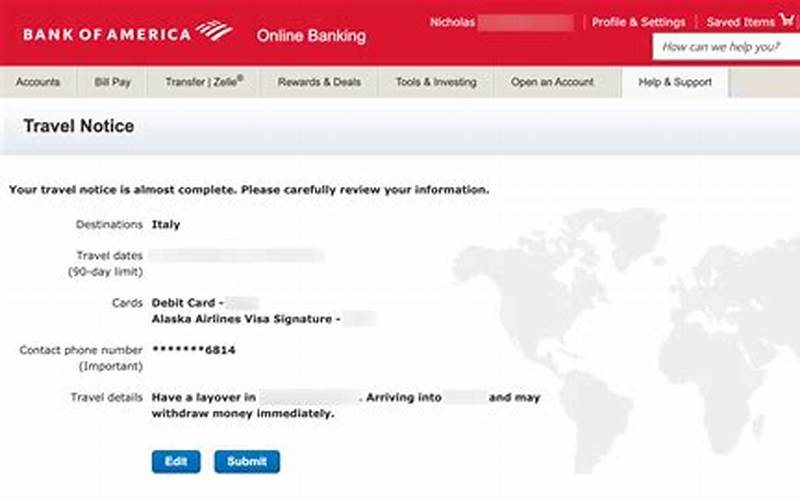 What Happens After Setting Up Bank Of America Travel Notice