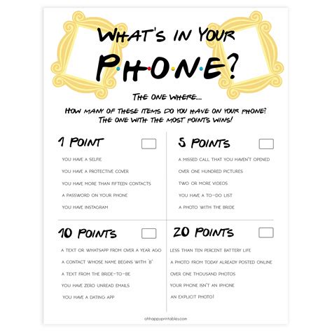 What's In Your Phone Game Free Printable