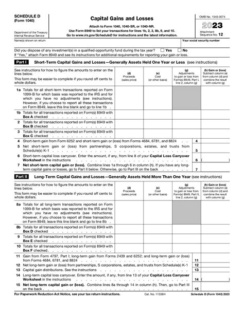 Form 1040, Schedule DCapital Gains and Losses