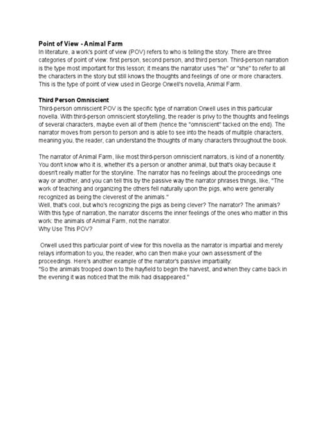 What Is The Point Of View Animal Farm