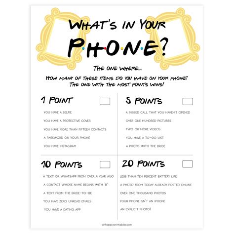 Whats On Your Phone Game Free Printable