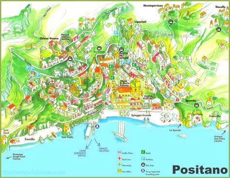 Map of Positano Luoghi, Luoghi da visitare