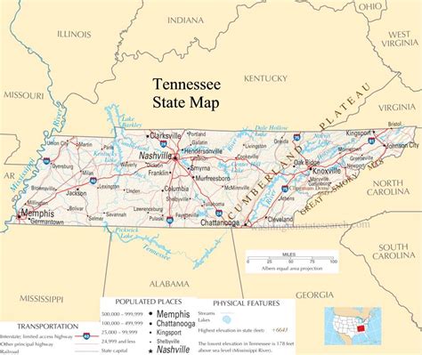 Geographical Map of Tennessee and Tennessee Geographical Maps