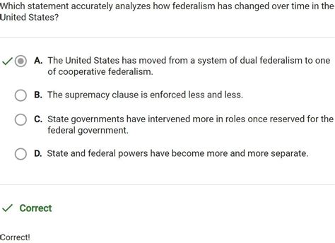 which statement accurately analyzes how federalism changed over time in