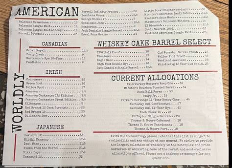 Whiskey Cake Menu