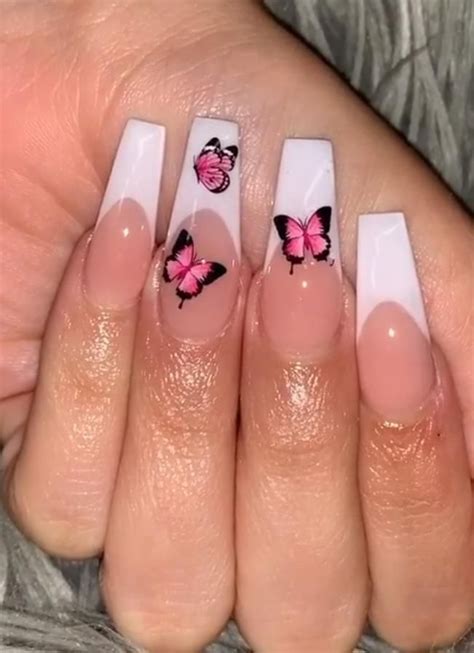 White French Tip Butterfly Nails