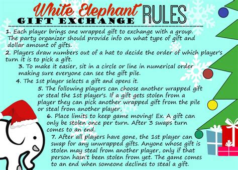 White Elephant Gift Exchange Rules Printable