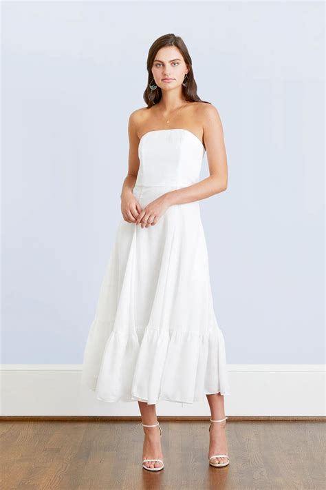 Ivie White Strapless Tea Length Wedding Reception Dress Jane Summers