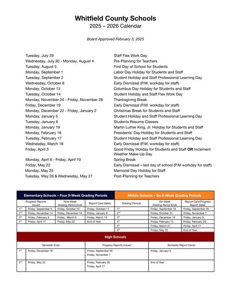 Whitfield County Schools Calendar