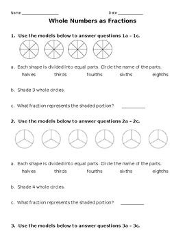 Whole Numbers As Fractions Worksheets