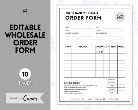 How to Design Wholesale Order Forms Wholesale Order Form Template