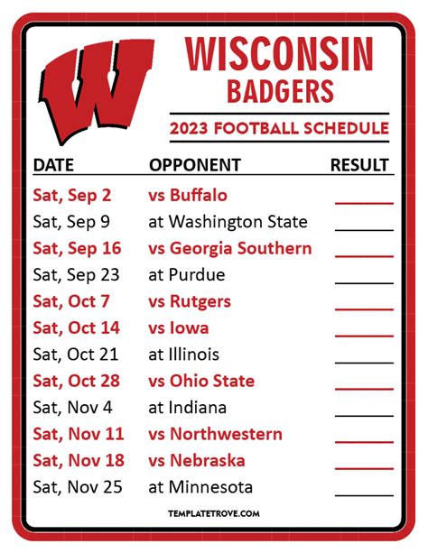 Wisconsin Badgers Football Schedule 2013