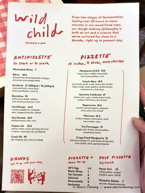 Wild Child Pizzette Menu