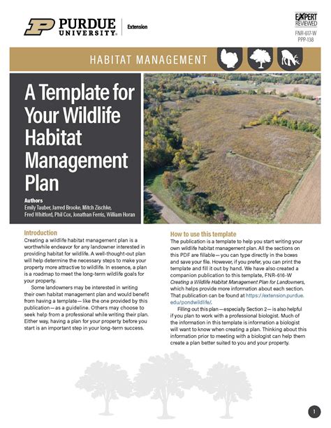 Wildlife Management Plan Template