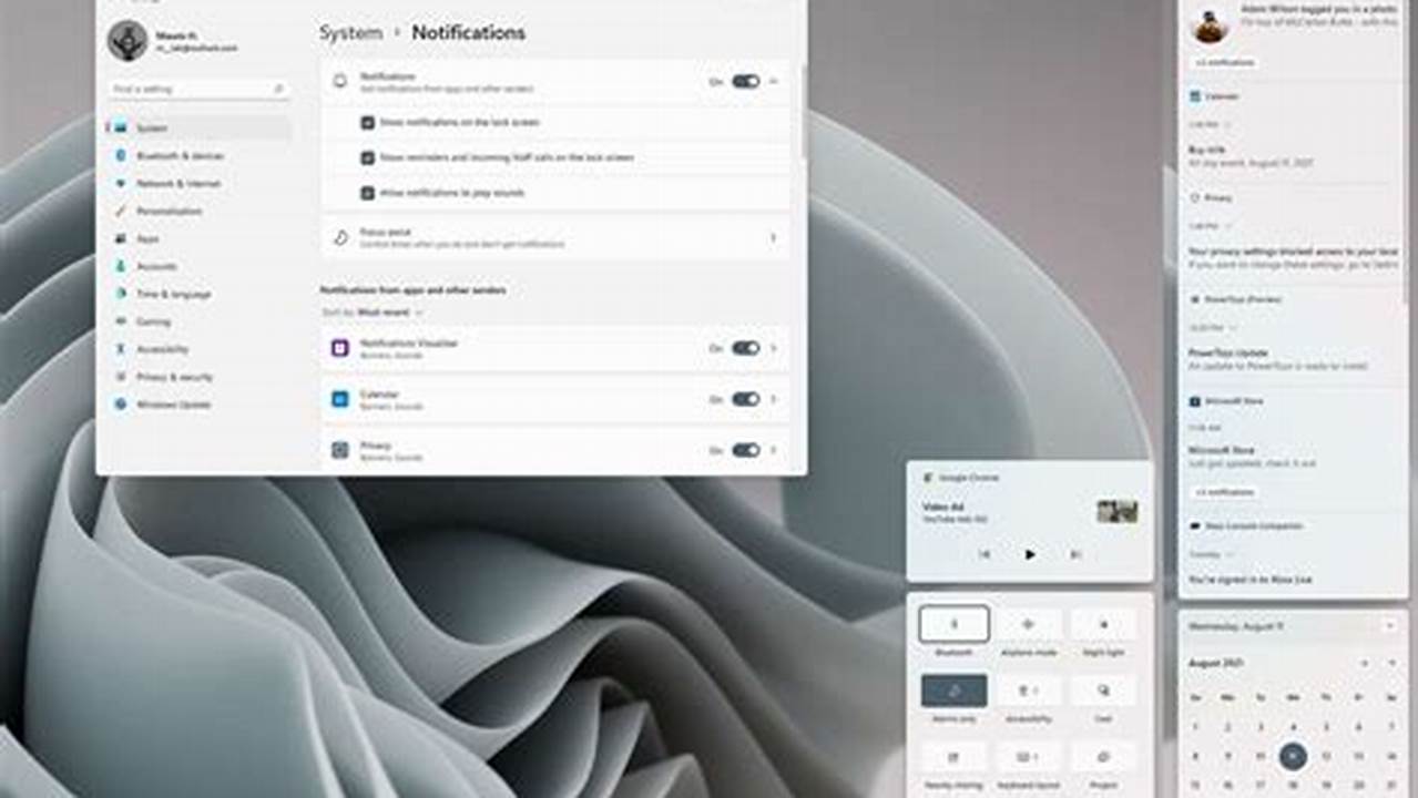 Windows 11 Notification And Action Center Lets You View App Notifications And Gives You Quick Access., Images