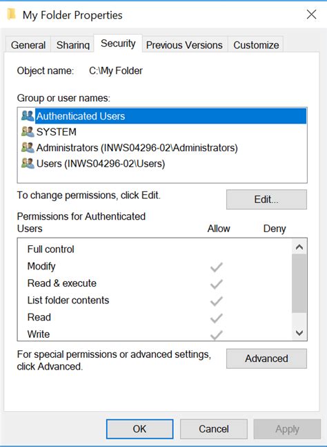 Windows 1.0 Folder Security Permissions