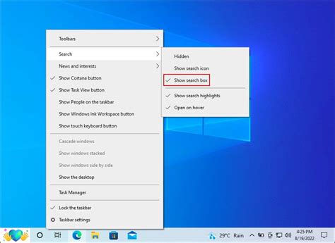 Windows 10 search bar open