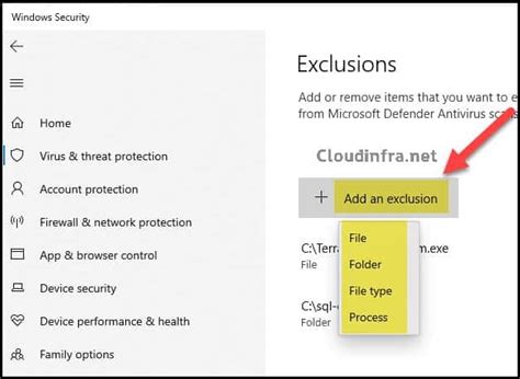 Opsi Pengecualian Windows Defender
