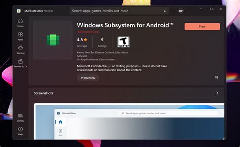 Windows Subsystem for Android on Microsoft Store